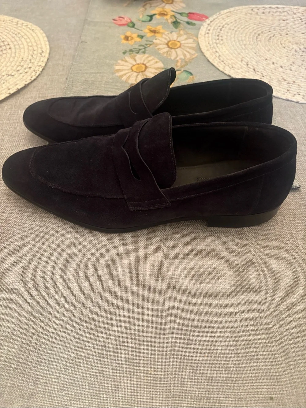 Men's Blue Suede Penny Loafers - Classic Slip-On Dress Shoes Too Boot New York